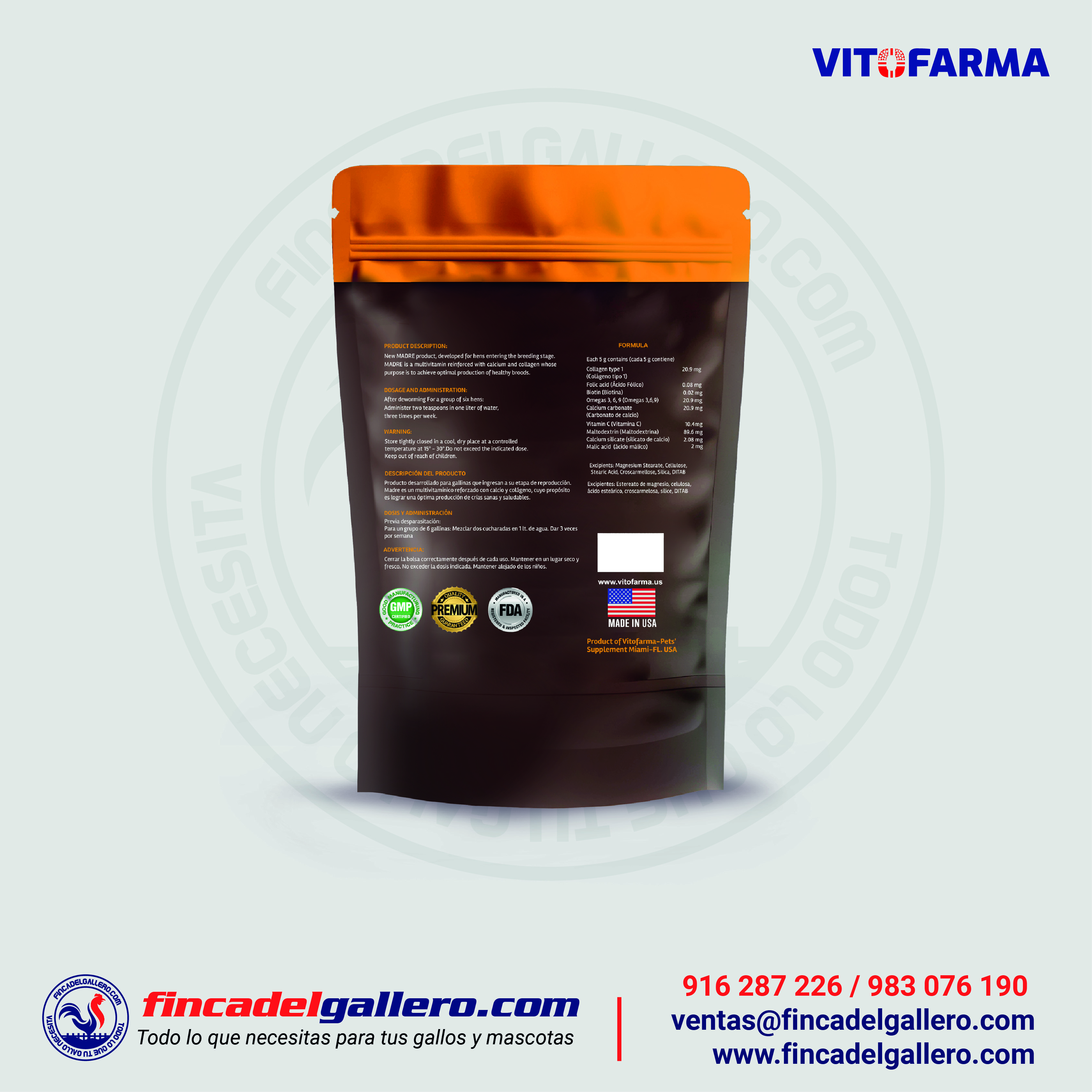 Suplemento Multivitamínico para Gallinas en Fase de Cría – Madre 300g - Imagen 2