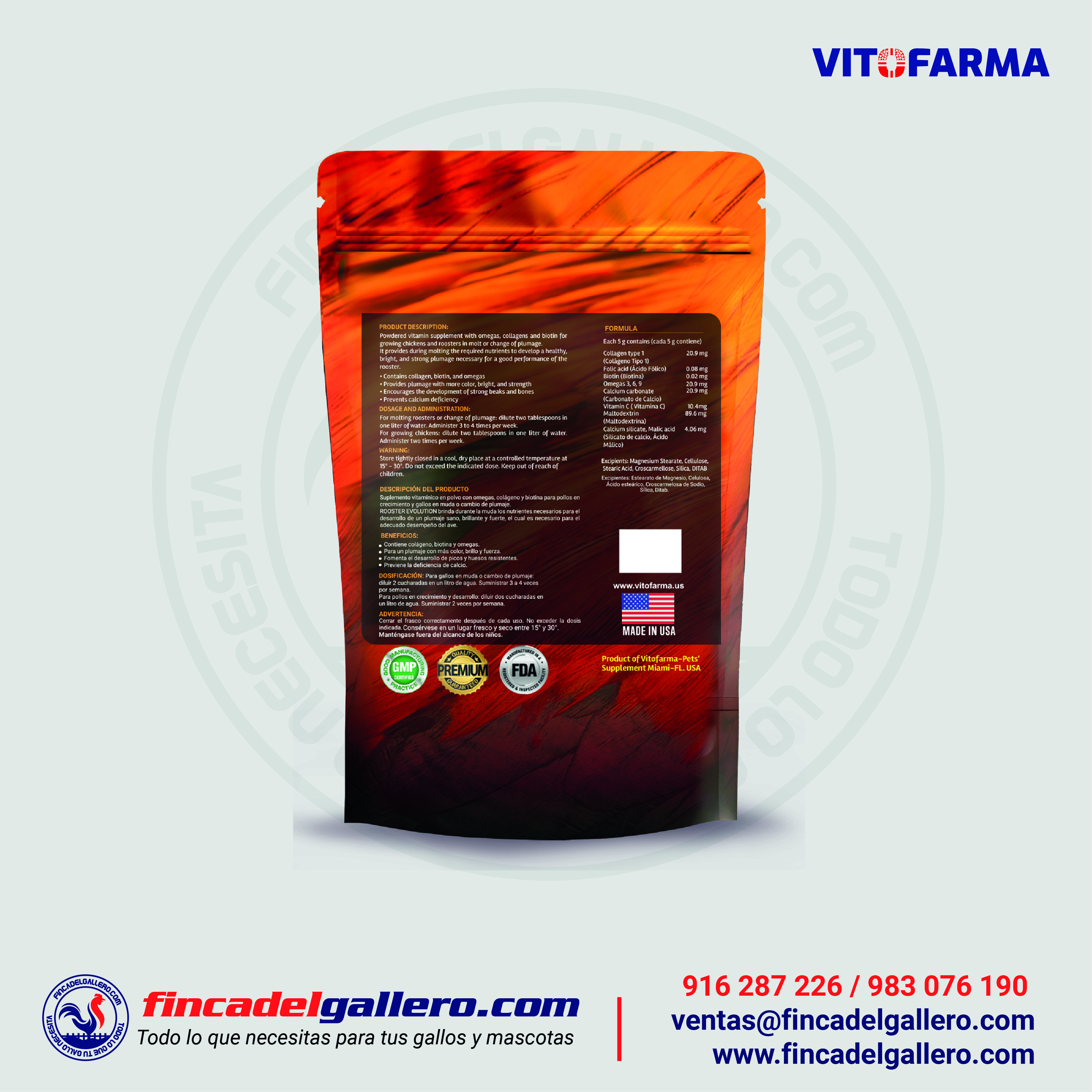 Suplemento Multivitamínico para la Pluma – Rooster Evolution 300g - Imagen 2